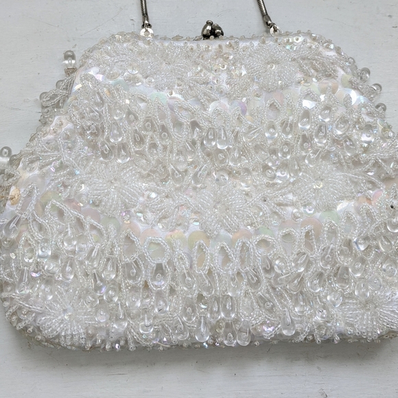 Vintage Fringe Beaded Purse Bag Party 60s Wedding Bridal - Picture 2 of 6